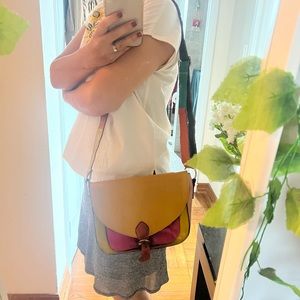 Colorful recycled leather purse crossbody bag with compartments fits all